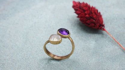 Amethyst and Moonstone Double Gemstone Ring