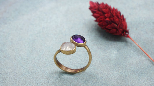 Amethyst and Moonstone Double Gemstone Ring