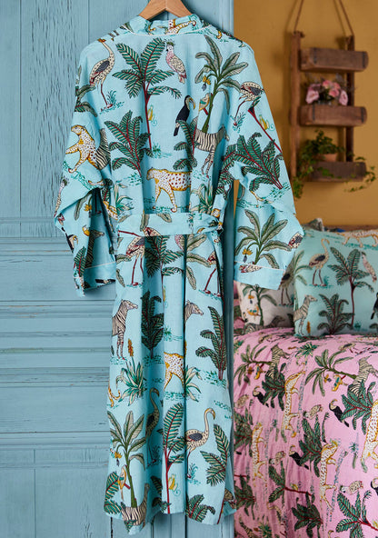 Jungle Print Dressing Gown - Blue: Small/Medium(SM)