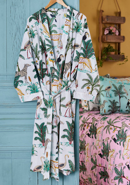 Jungle Print Dressing Gown - White: Small/Medium(SM)