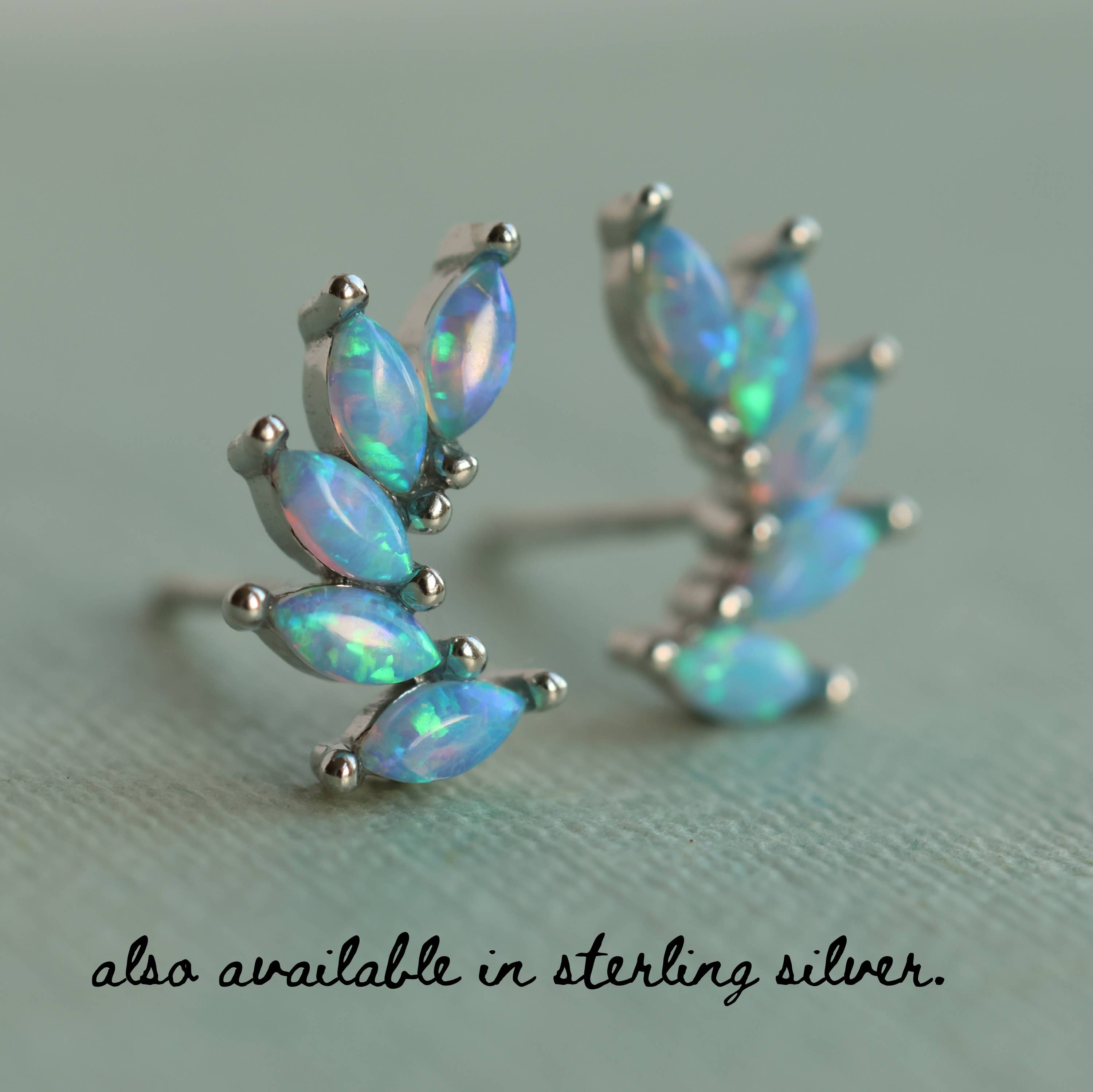 Gold Vermeil Opal Wing Stud Earrings: Olive Green Linen Presentation Card