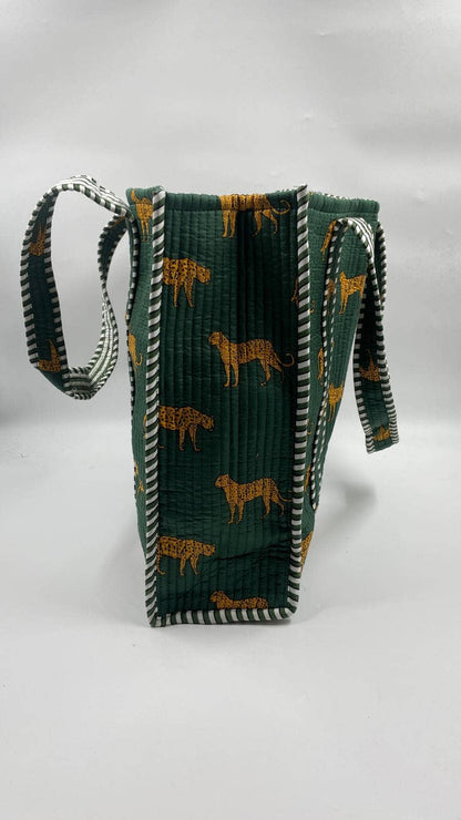 100% Cotton Kantha Quilted Boho Reversible Animal Tote Bag