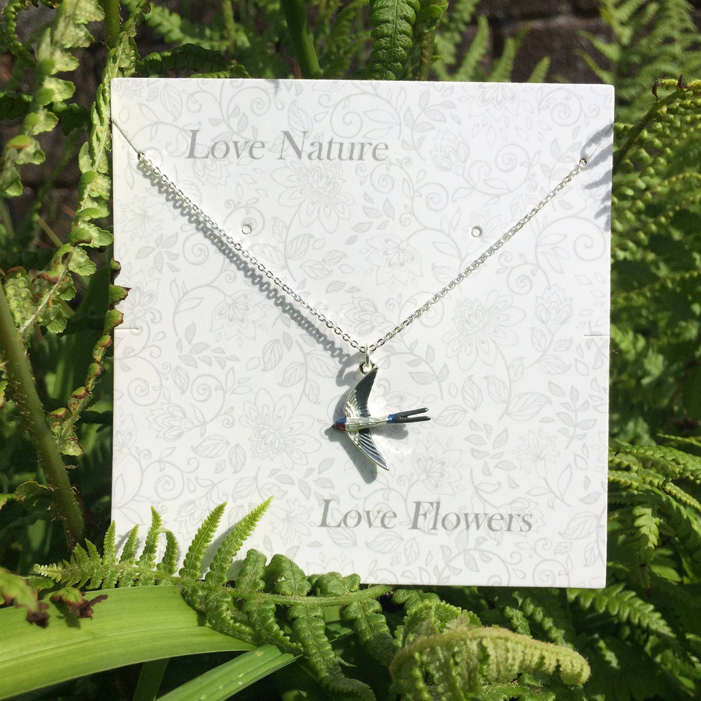 Swallow Bird In Flight Pendant Necklace