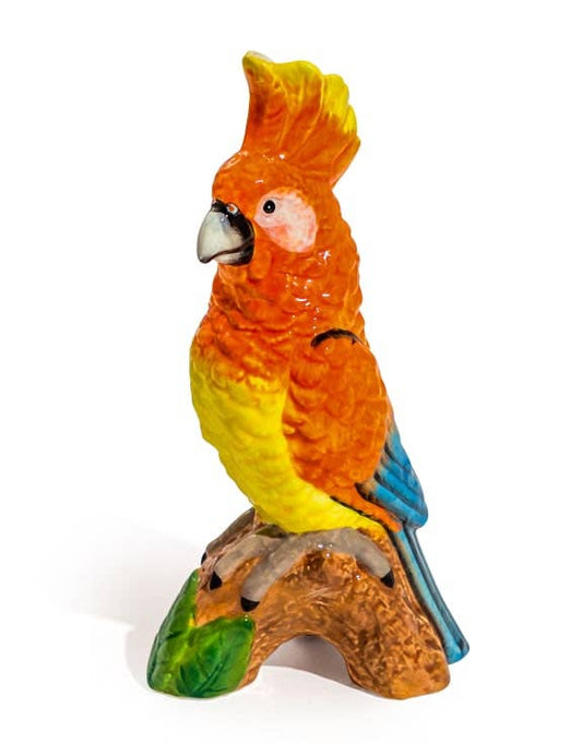Orange Parrot on Perch Ceramic Vase