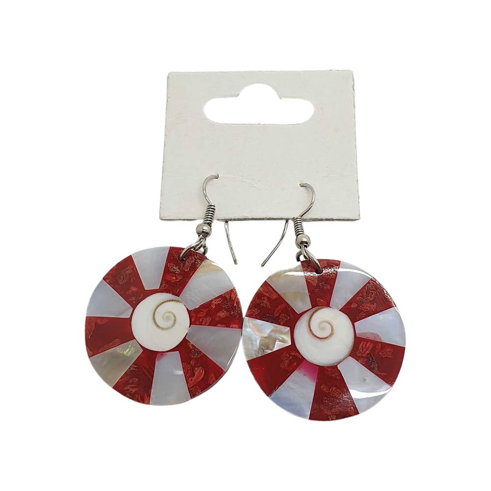 Capiz Shell Earrings: Red Rectangle