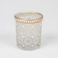 Daisy Pattern   Glass Tea Light Holder With Metal Rim