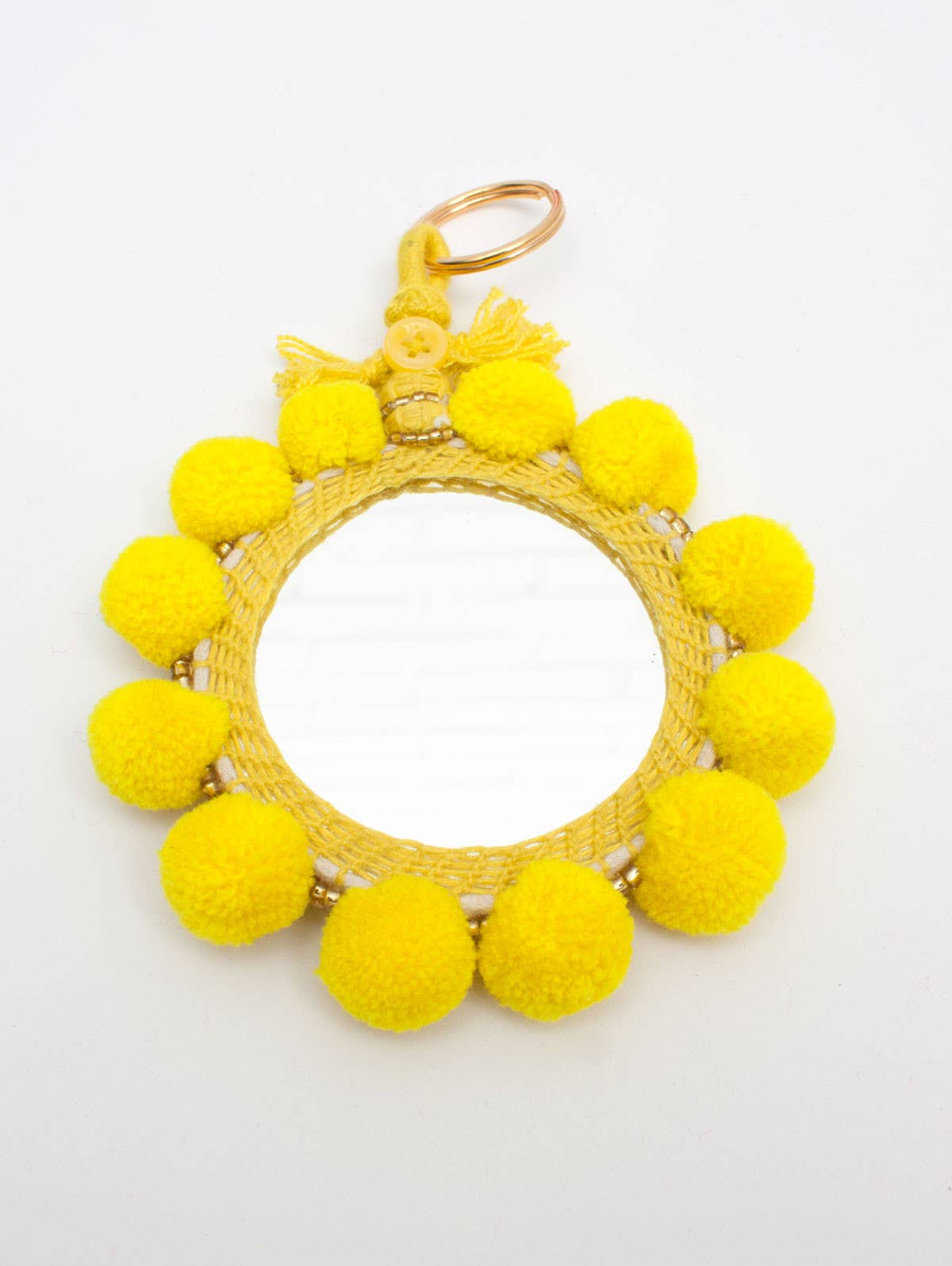 Super Pom Pom Mirror Keyrings, Large: Pink