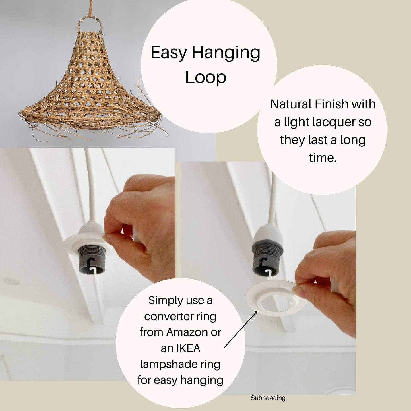 Rattan Pendant Light Bamboo Lampshade Boho Lighting