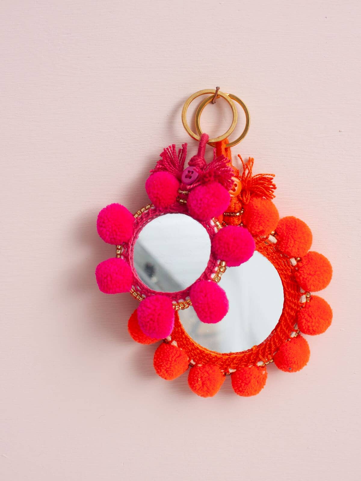 Super Pom Pom Mirror Keyrings, Large: Pink