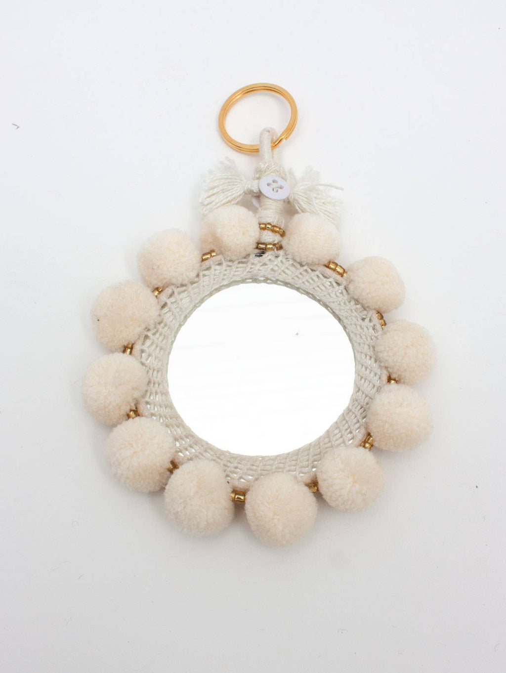 Super Pom Pom Mirror Keyrings, Large: Cream