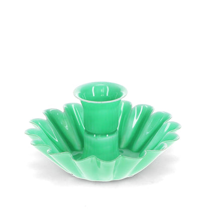 Enamel Cupped Flower Candle Holder - Green
