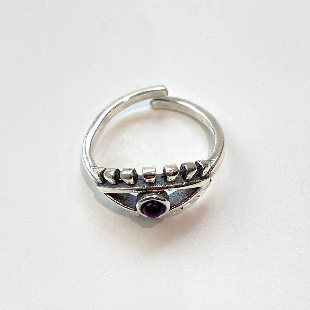 Silver-Plated Adjustable Ring, Design #37: Amethyst