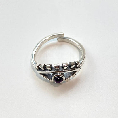 Silver-Plated Adjustable Ring, Design #37: Amethyst