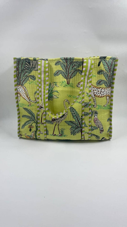 100% Cotton Kantha Quilted Boho Reversible Animal Tote Bag