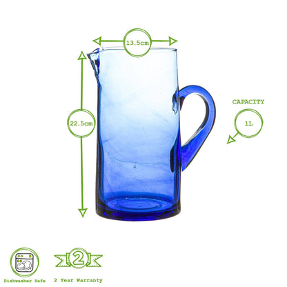 Nicola Spring Jebel Recycled Glass Jug - 1L - Blue