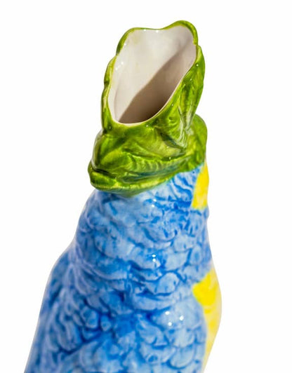Blue & Yellow Parrot on Perch Ceramic Vase