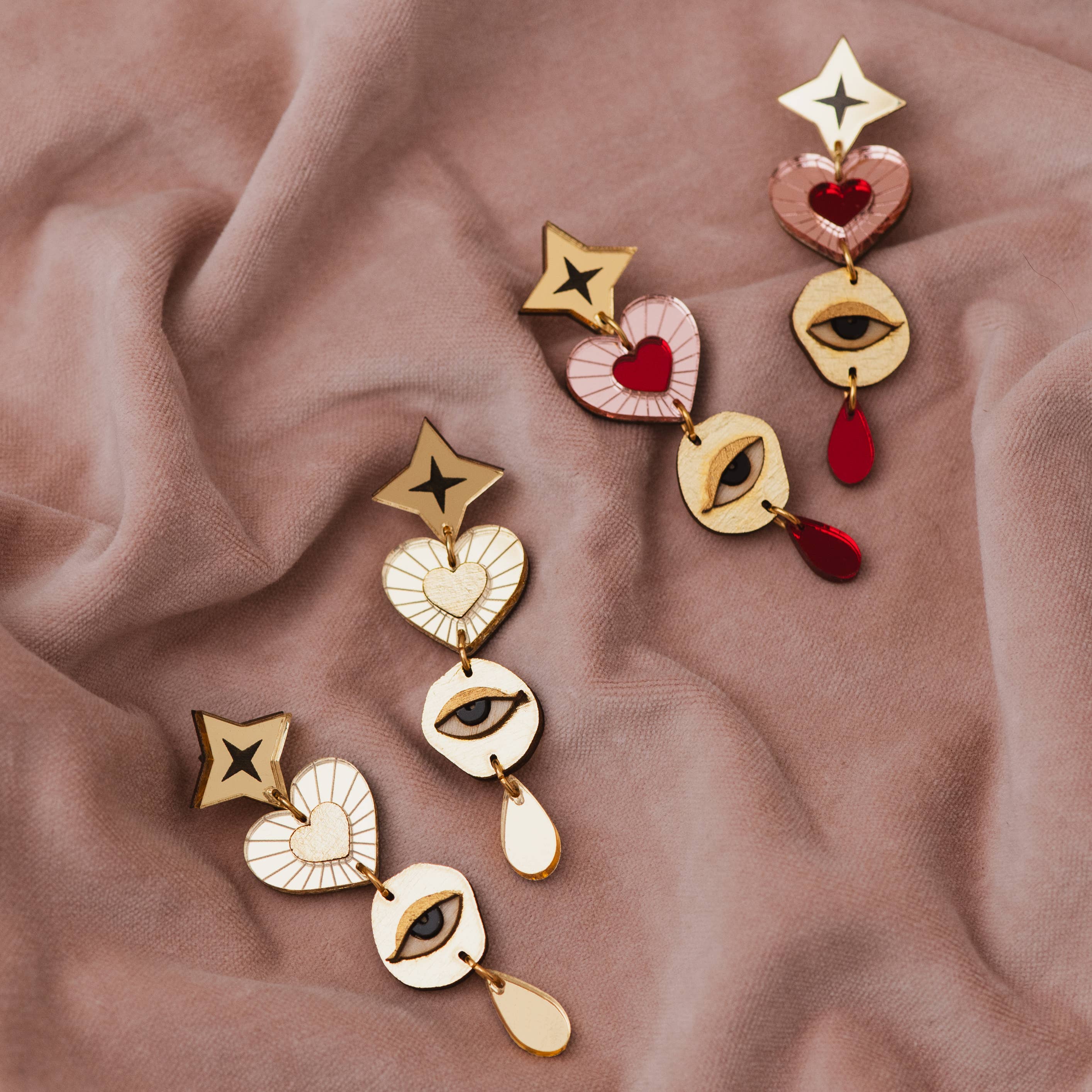 Asteria Earrings: Pink/Red / Card Jewellery Backing