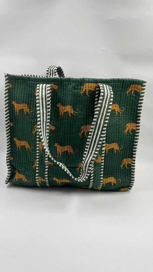 100% Cotton Kantha Quilted Boho Reversible Animal Tote Bag