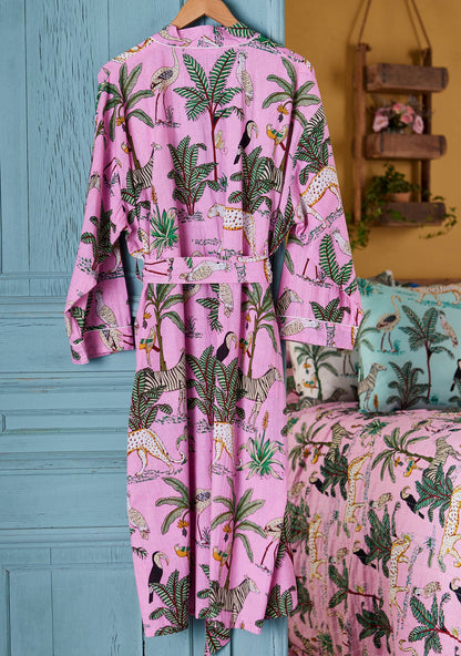 Jungle Print Dressing Gown - Pink: Small/Medium(SM)