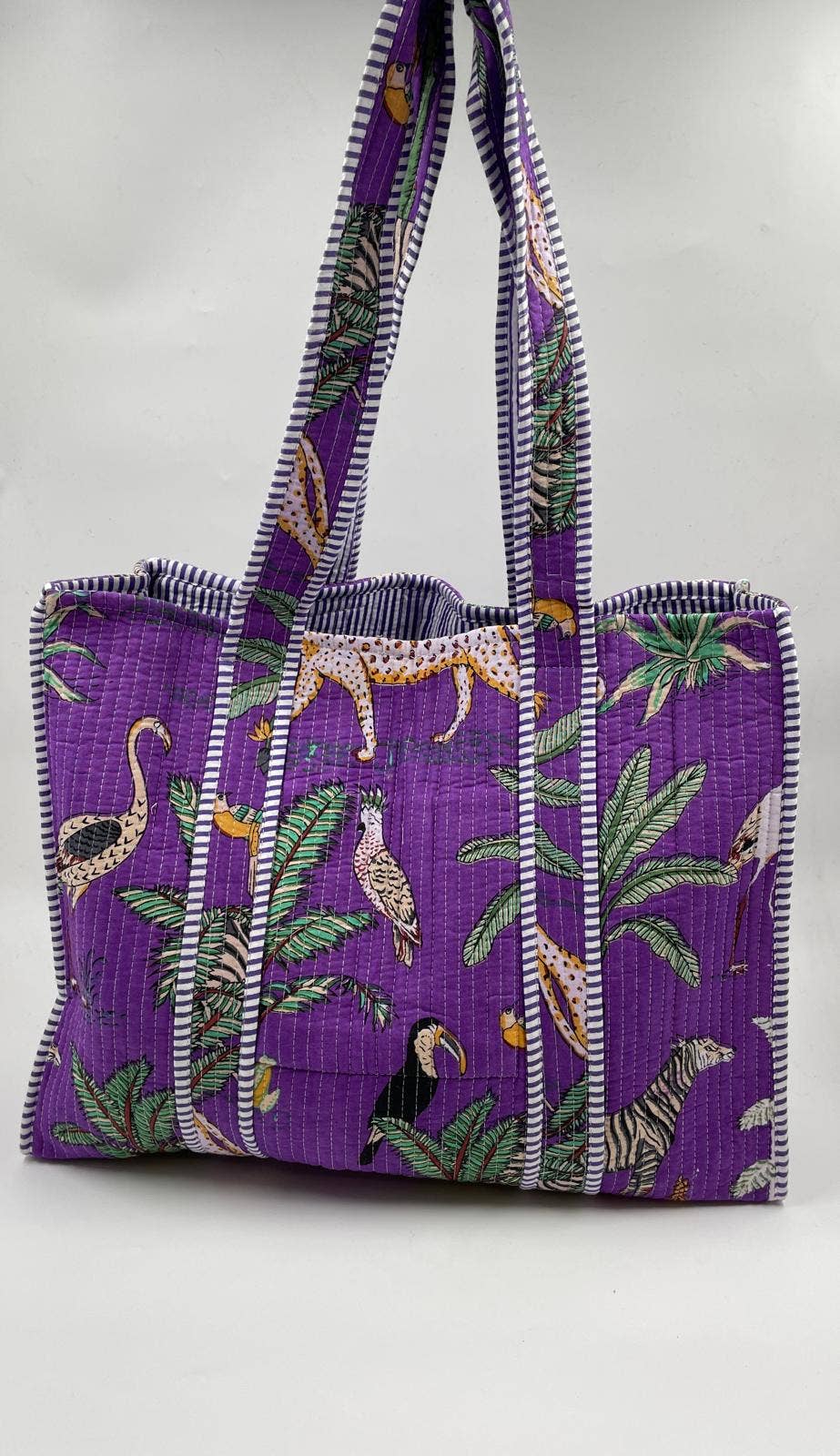 100% Cotton Kantha Quilted Boho Animal Reversible Tote Bag