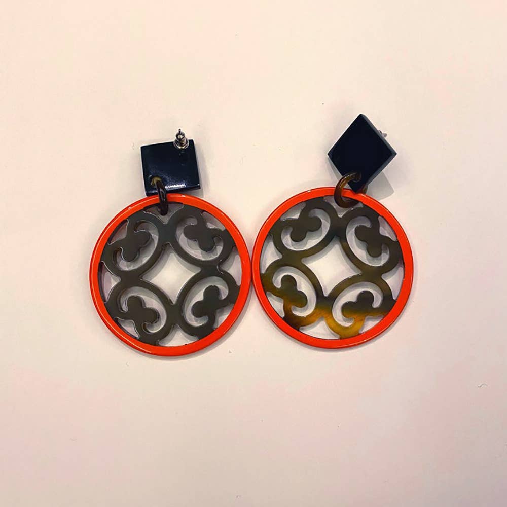Boho Buffalo Horn Earrings, Lacquered: Red Boho Buffalo Horn Earrings