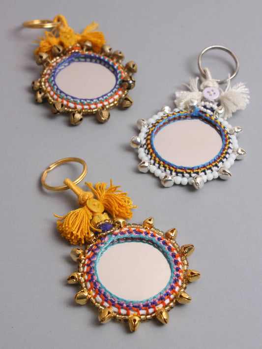 Boho Mirror Keyrings, Large: Brass