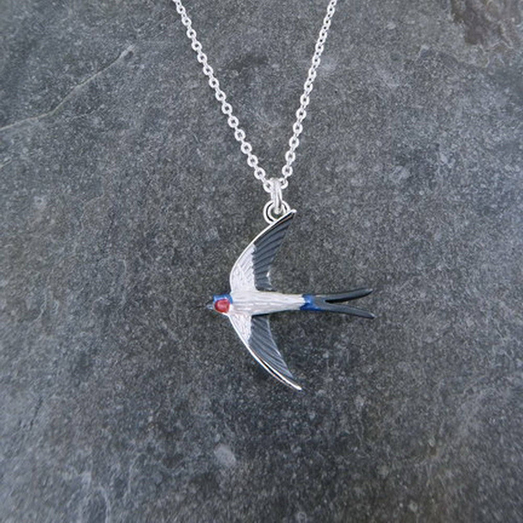 Swallow Bird In Flight Pendant Necklace