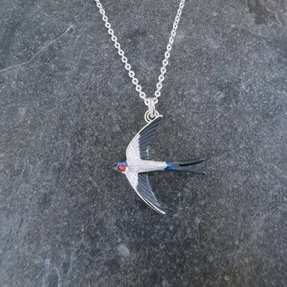Swallow Bird In Flight Pendant Necklace