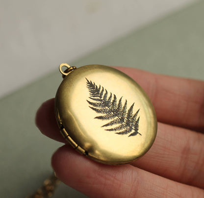 Engraved Botanical Gold Brass Locket : 18"