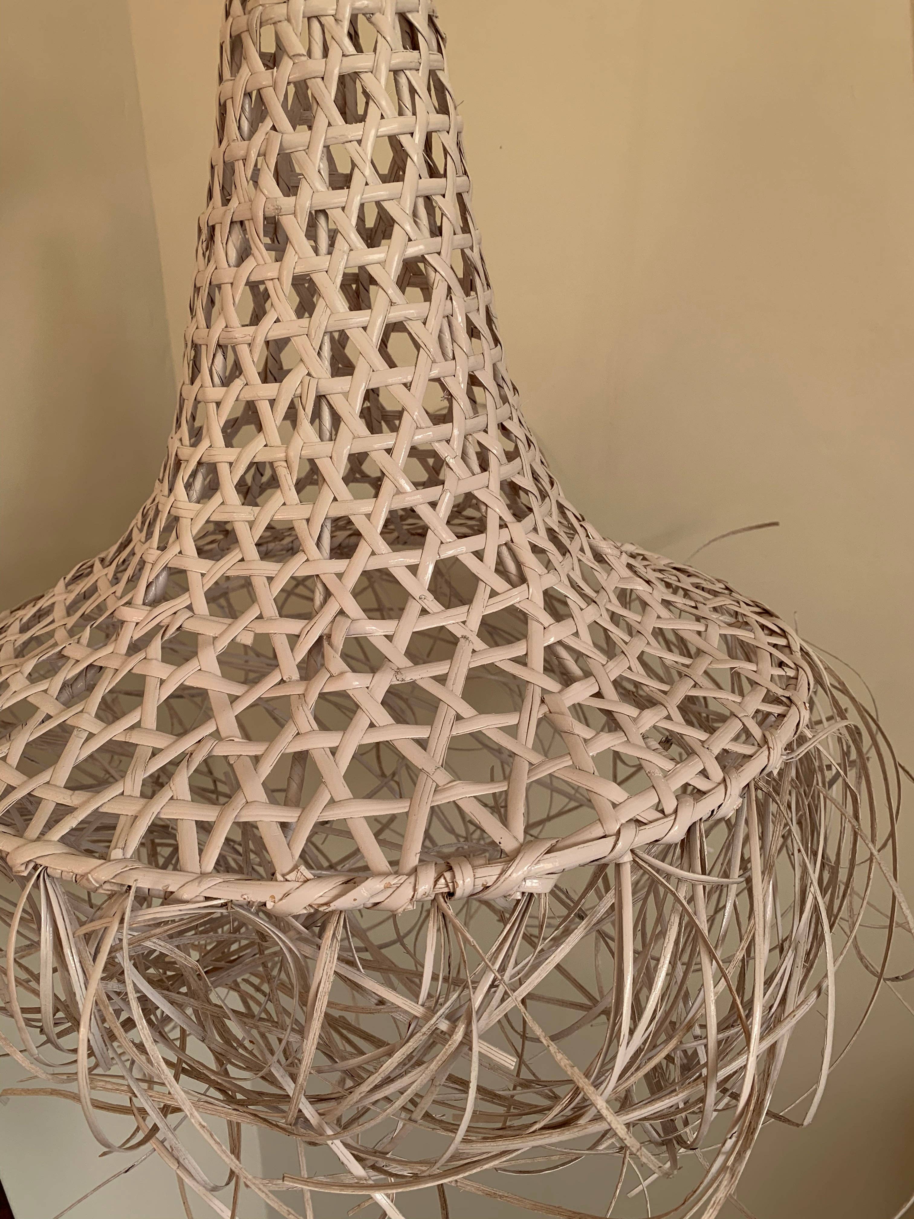 White Straw Wicker Woven Fringe Lampshade