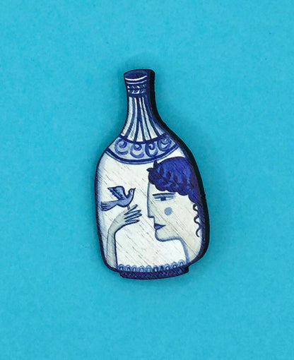Wooden Greek Vase Pin Brooch
