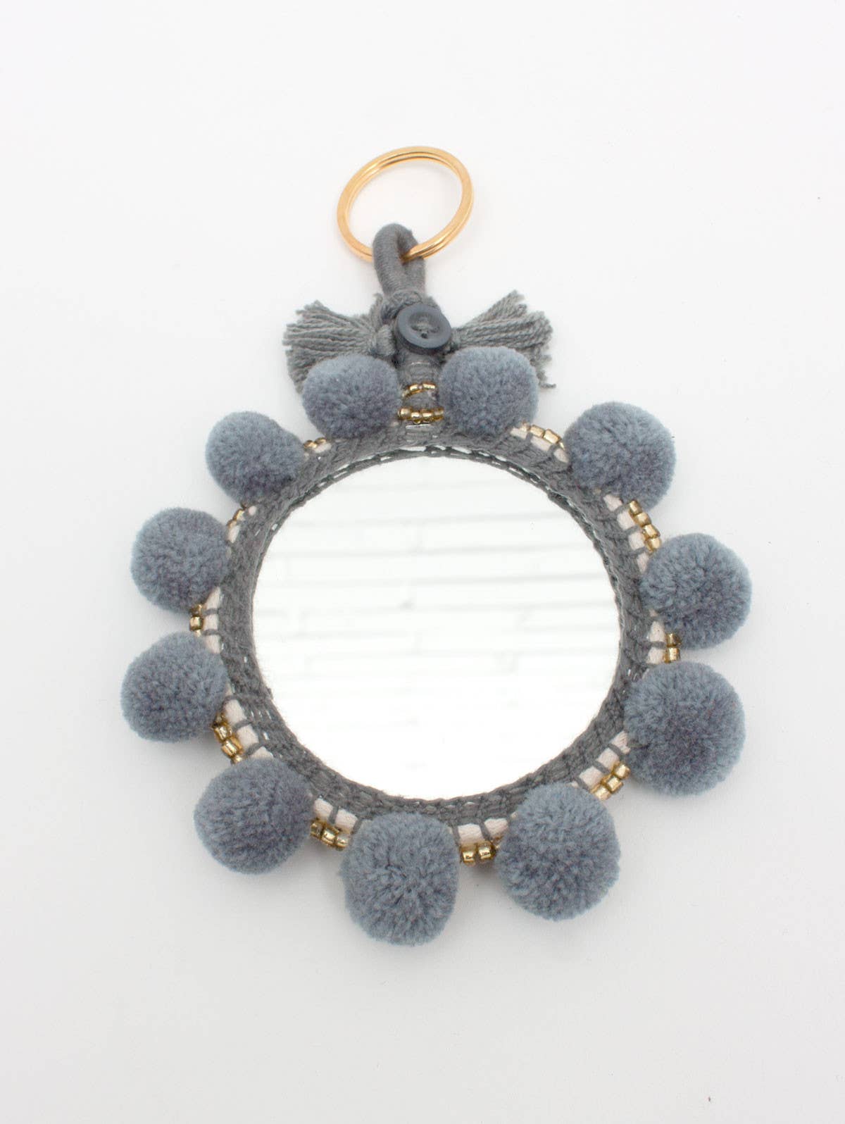Super Pom Pom Mirror Keyrings, Large: Cream