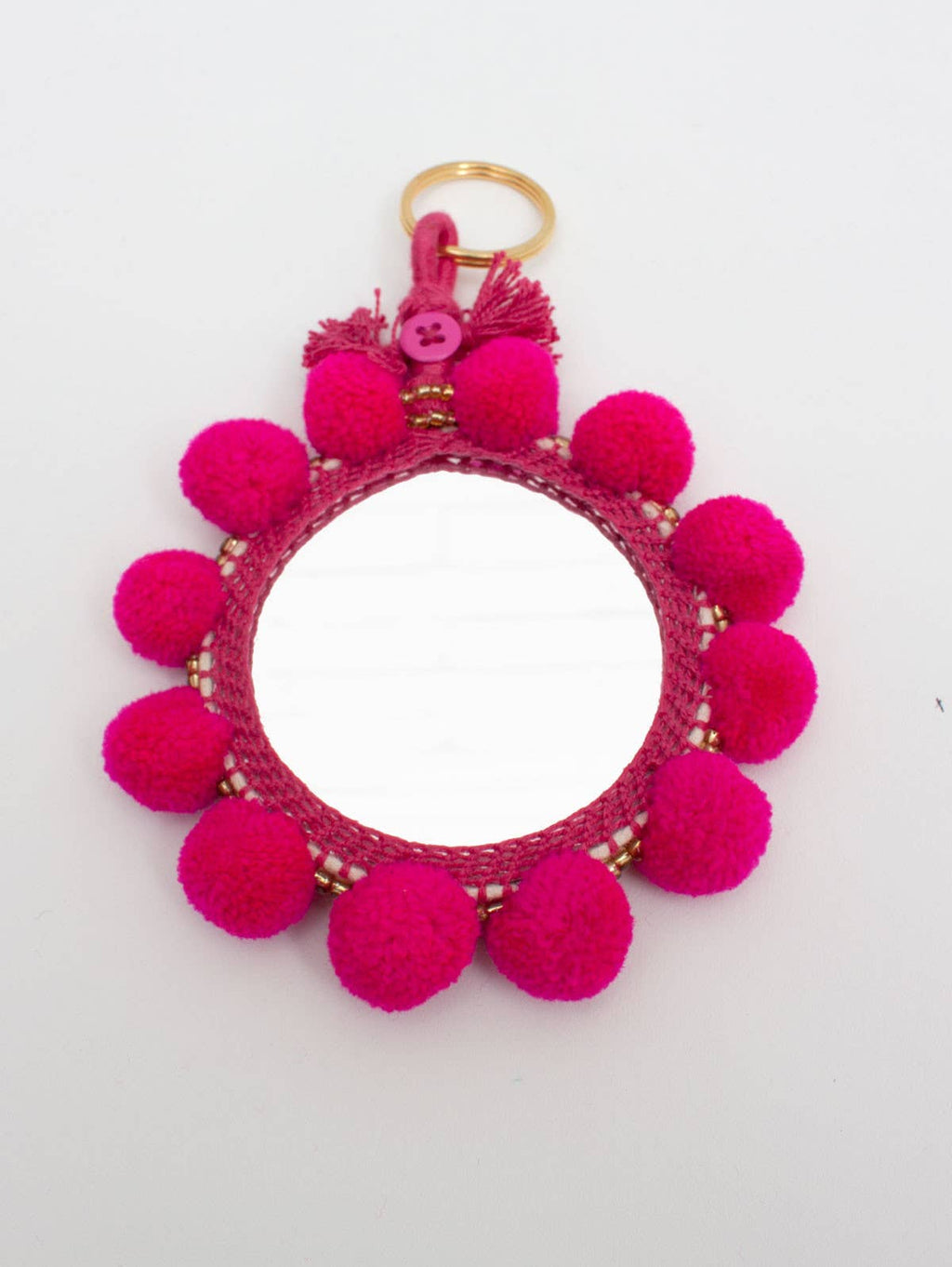 Super Pom Pom Mirror Keyrings, Large: Pink
