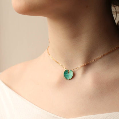 Turquoise Leaf Necklace : Matte / 17"