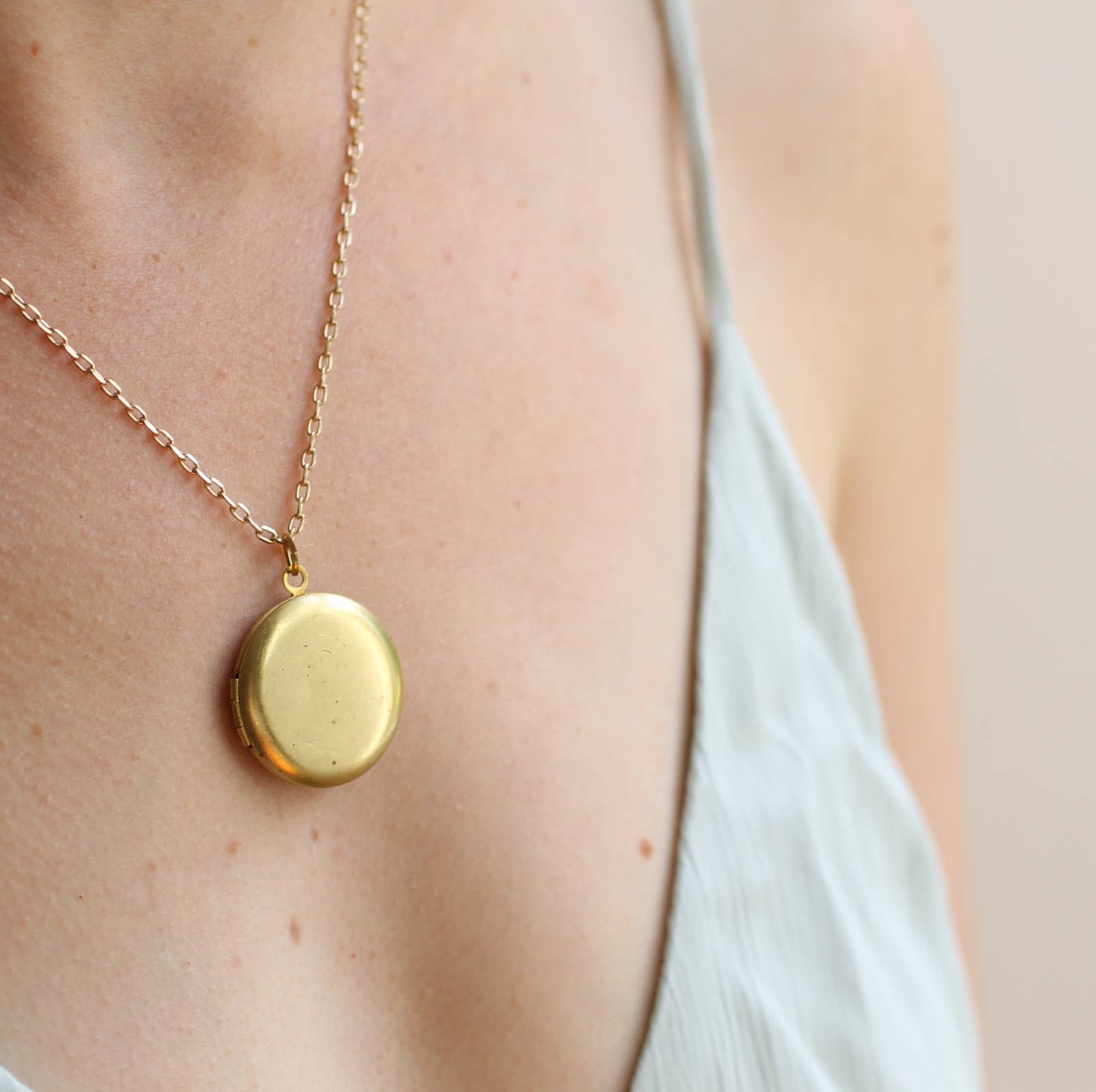 Engraved Botanical Gold Brass Locket : 18"