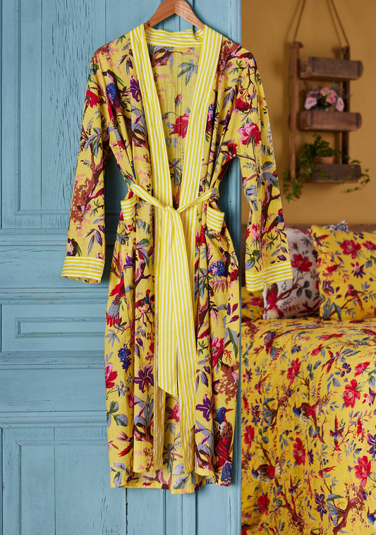 Bird Of Paradise Dressing Gown - Yellow: Small/Medium(SM)