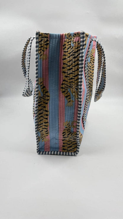 100% Cotton Kantha Quilted Boho Reversible Animal Tote Bag