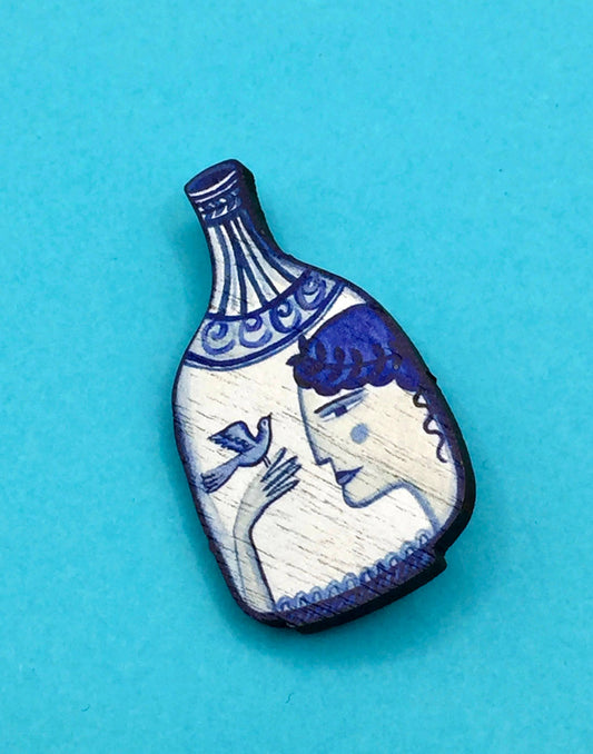 Wooden Greek Vase Pin Brooch