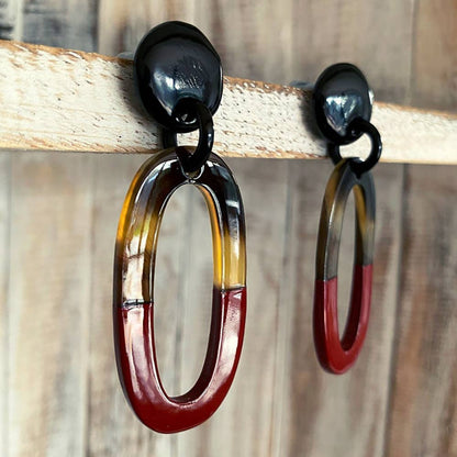 Boho Buffalo Horn Earrings, Lacquered: Red Boho Buffalo Horn Earrings
