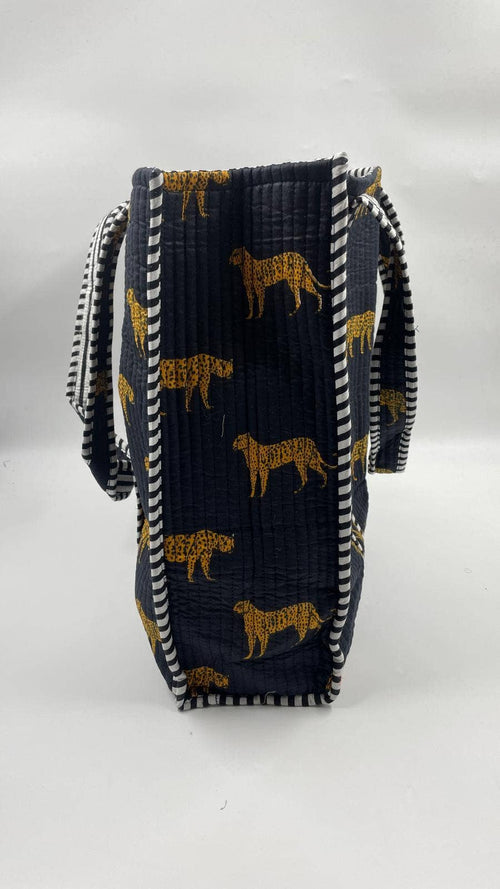 100% Cotton Kantha Quilted Boho Reversible Animal Tote Bag