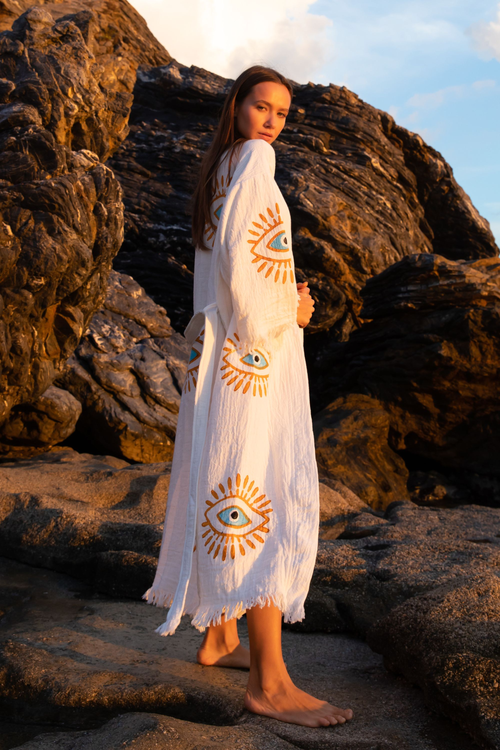 AZRA Kimono in Cream & Orange: One Size (fits UK6-UK18)