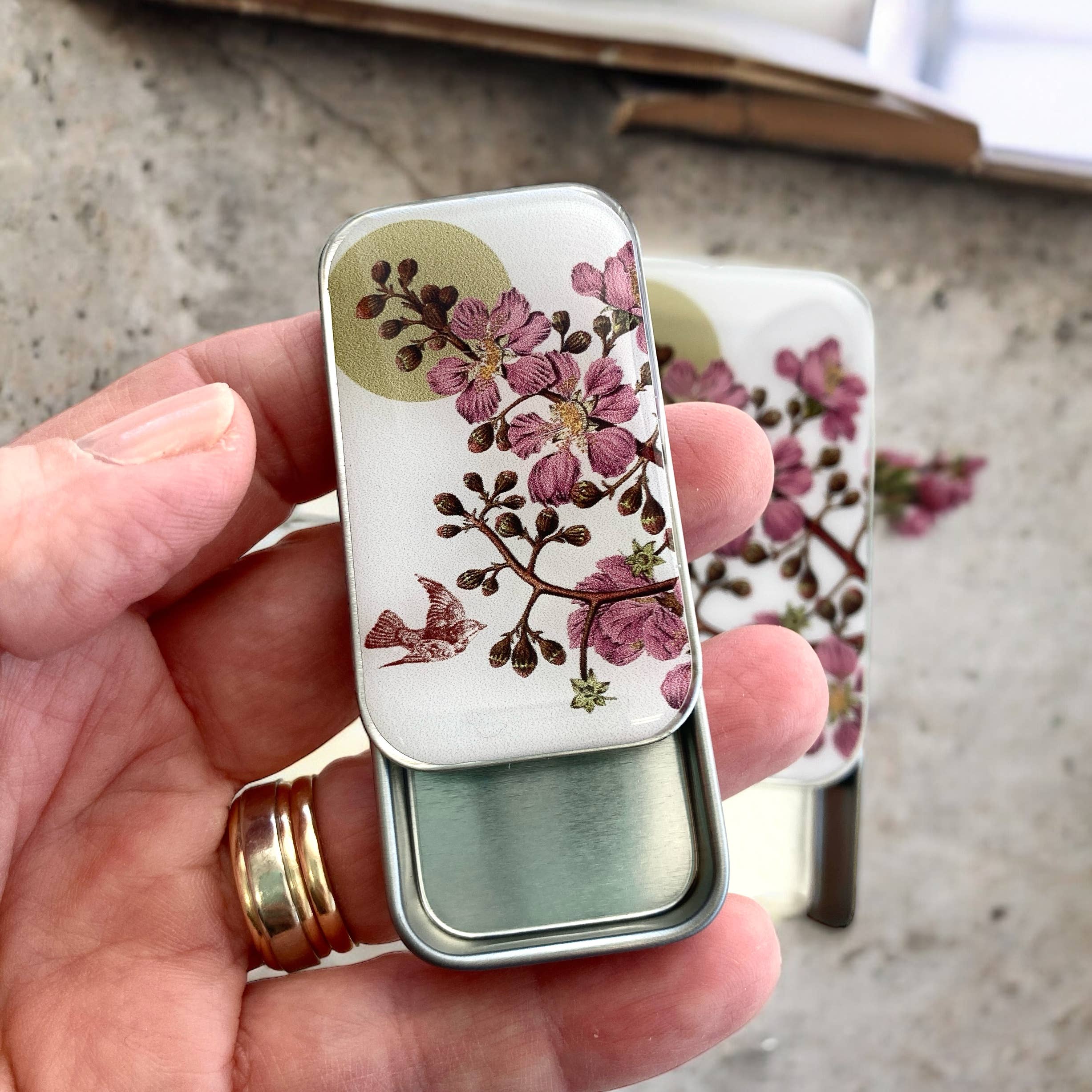 Cherry Blossom & Swallow Notions tin: Small