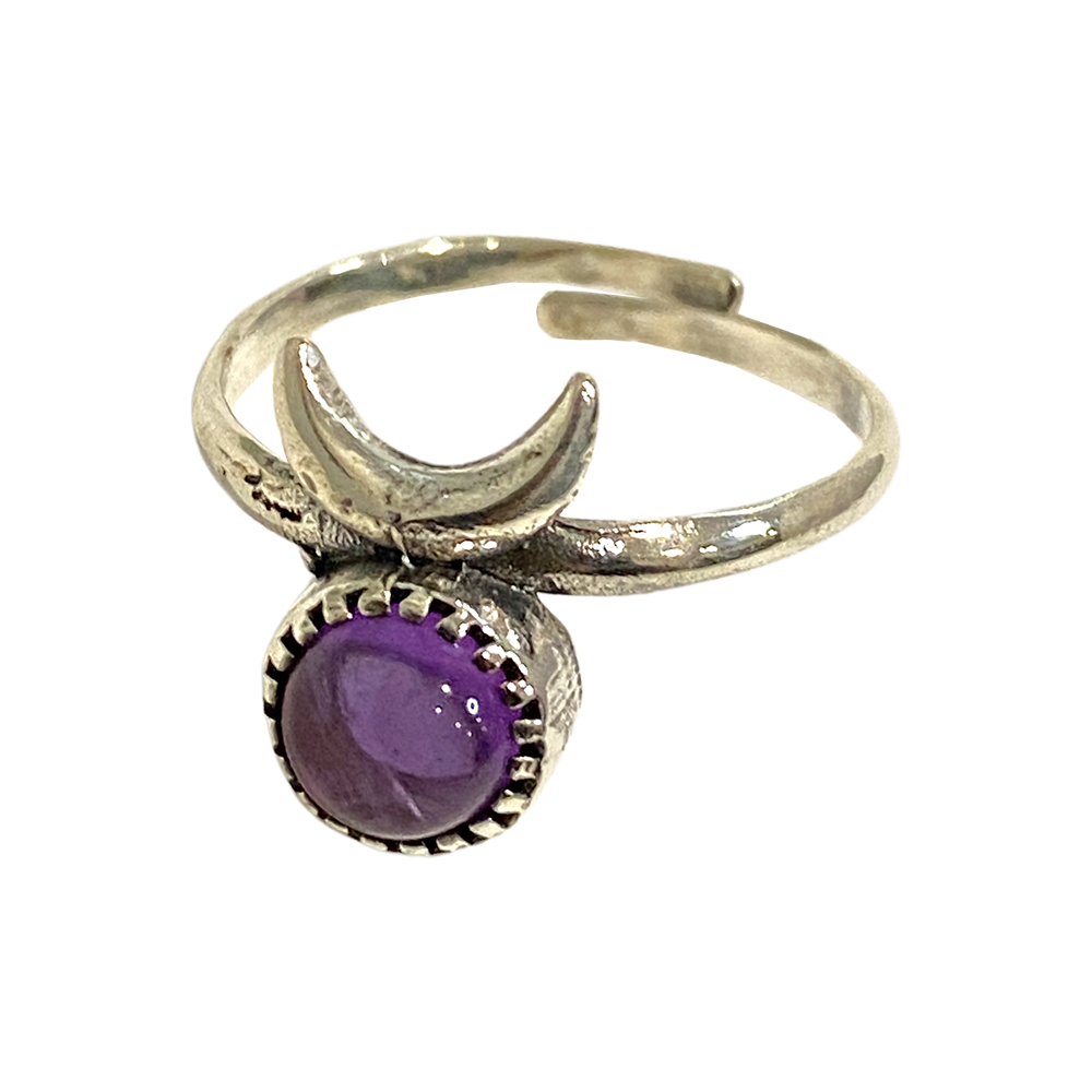 Silver-Plated Adjustable Ring, Design #40: Amethyst