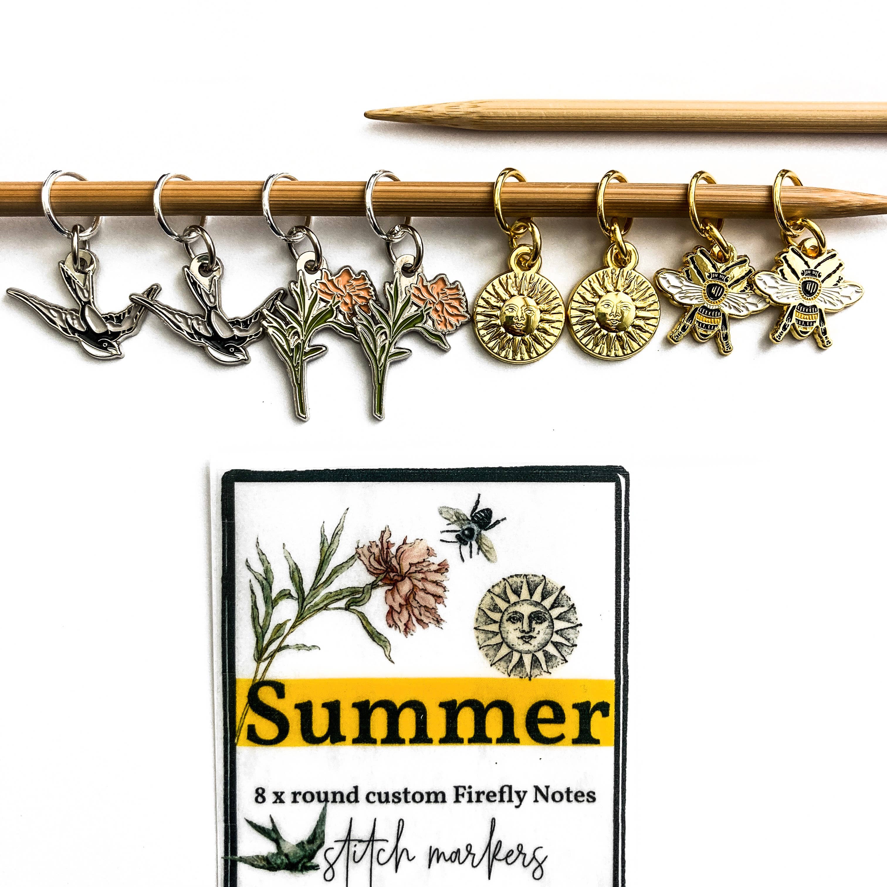 Summer stitch markers, custom Firefly Notes stitch markers