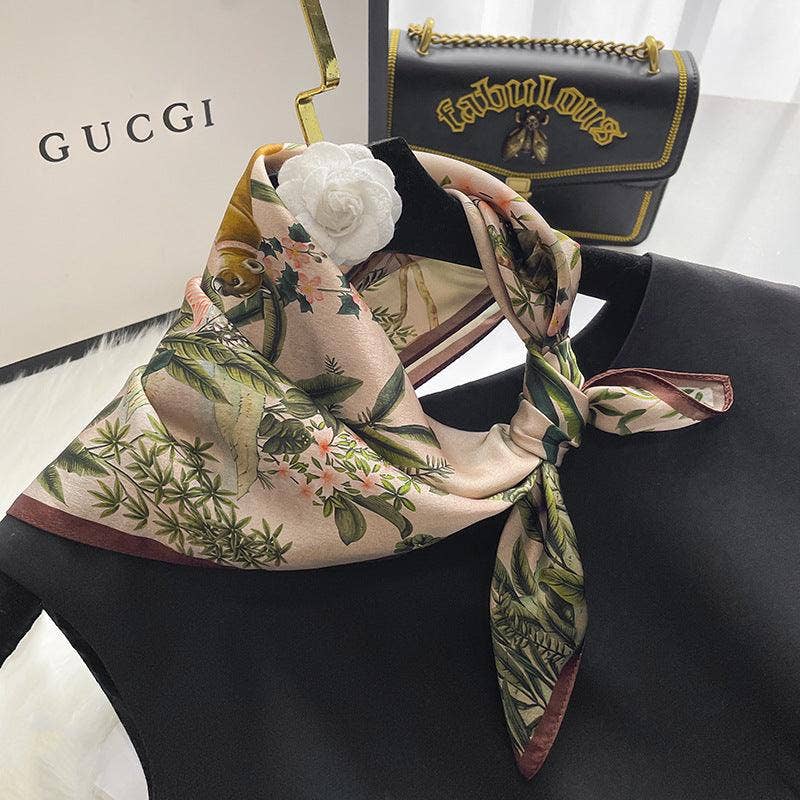 Vintage Jungle Animals 100% mulberry Silk Scarf/Silk head scarf/Silk hair scarf/Silk neck scarf/Mother's Day Gifts/Bag Accessory/Gift for her