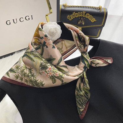 Vintage Jungle Animals 100% mulberry Silk Scarf/Silk head scarf/Silk hair scarf/Silk neck scarf/Mother's Day Gifts/Bag Accessory/Gift for her
