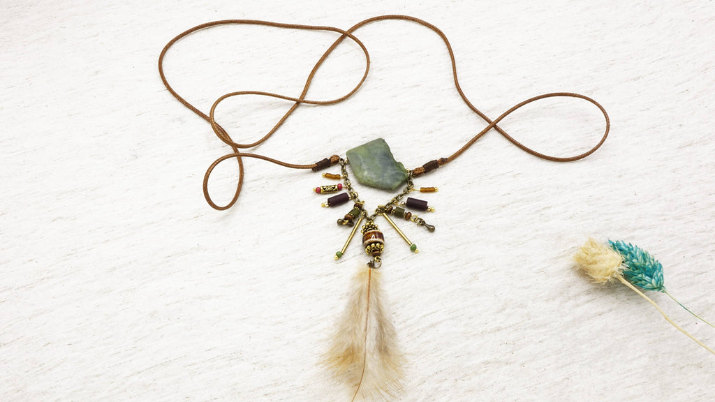 Boho Long Varisite Stone Necklace