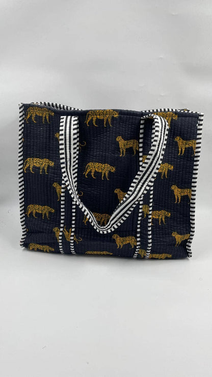 100% Cotton Kantha Quilted Boho Reversible Animal Tote Bag