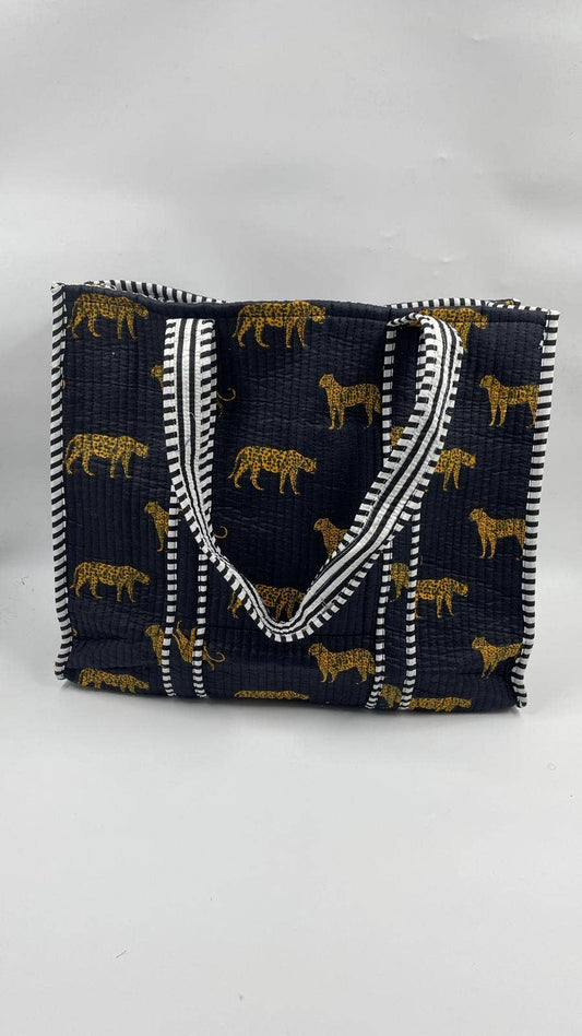 100% Cotton Kantha Quilted Boho Reversible Animal Tote Bag