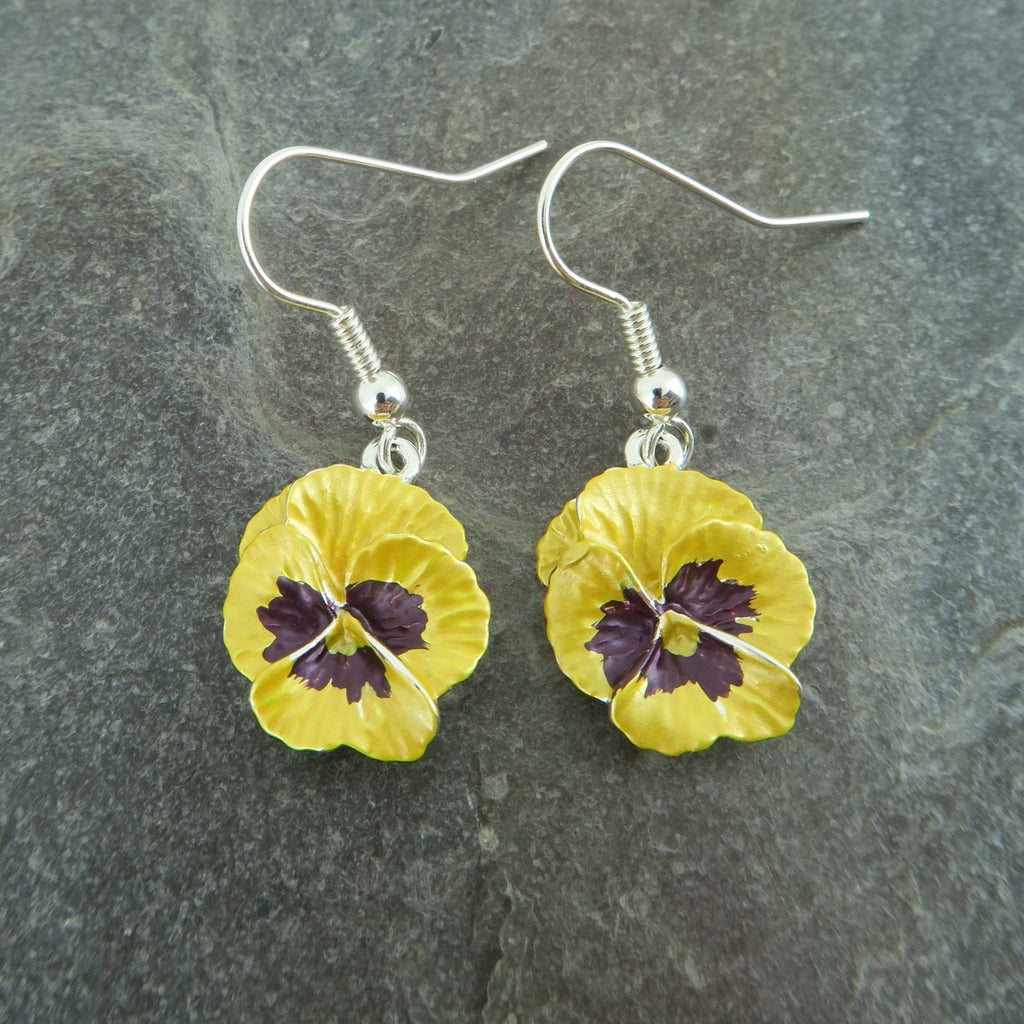Pansy Yellow Flower Drop Hook Earrings